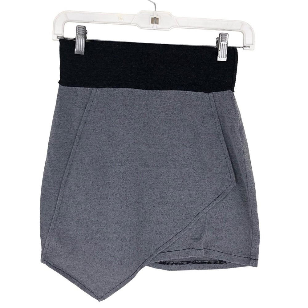 Daftbird Asymetrical Hem Mini Skirt, Wide Waistband, Blk & Grey, sz P